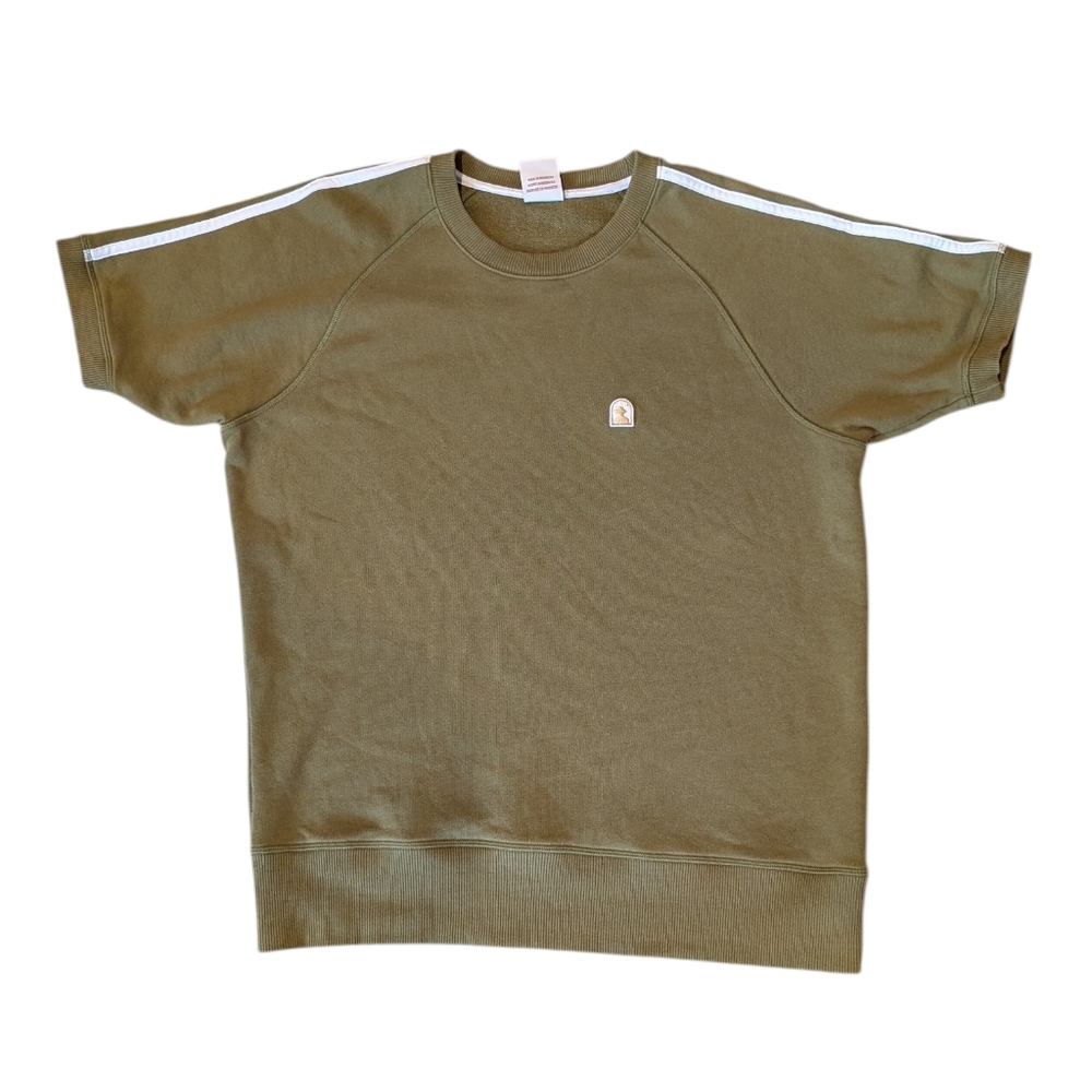 Olive Short Sleeve Crew Sweatshirt with Stripe Detail